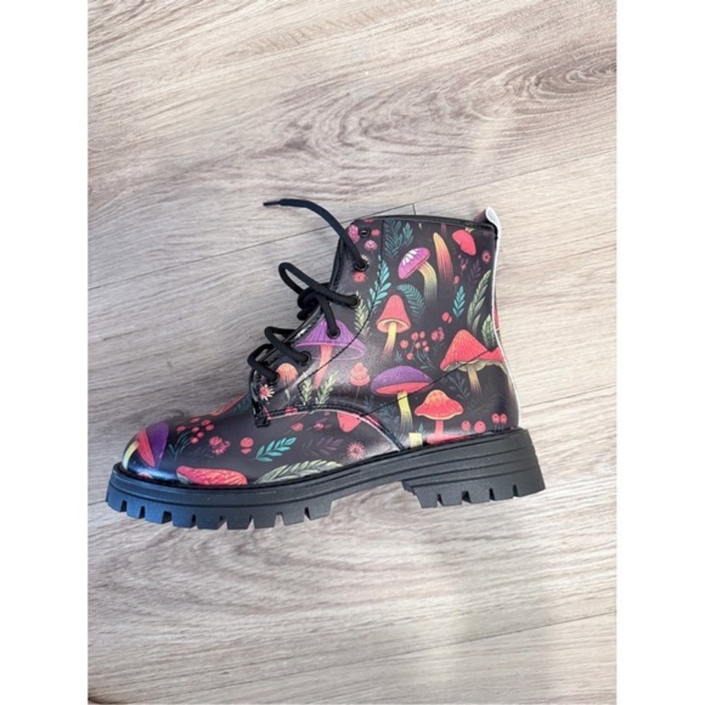 Womens Combat Boots Whimsical Mushroom Print Lace-up Festival Fairy Grunge 10.5